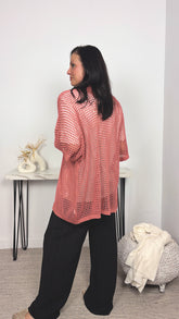 Cárdigan de Punto Calado Teja